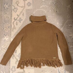 Michael Kors Brown Turtleneck Sweater with Fringe